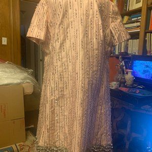 Exquiste pale pink silk/worsted beaded dress